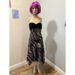 Vintage Womens Dress Y2K Asymmetrical Strapless 90s Fairy Purple